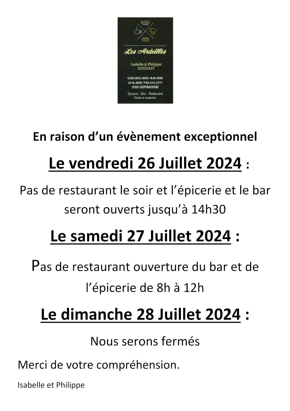 Affiche horaires fermeture 2024 mariage